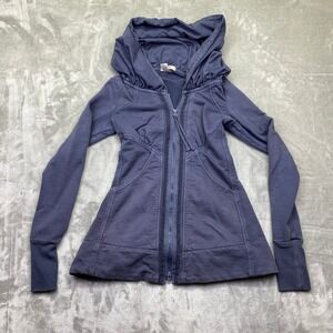 Prairie Underground Hooded Full Zip Jacket Tunic Blue Organic Cotton Women USA S